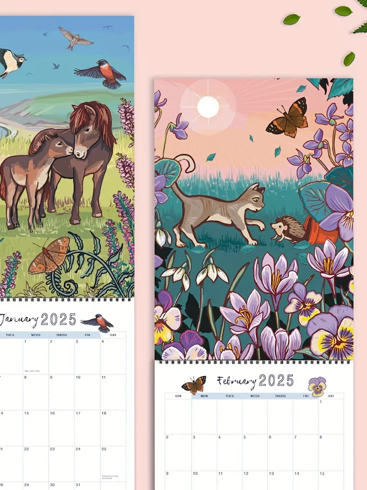 Nature & Wildlife Art Wall Calendar-Monthly Planning Organizer with Sturdy Paper-Animal Illustrations for Scheduling