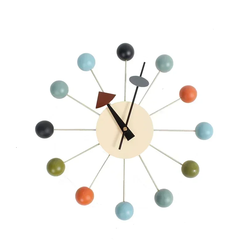 Quiet Round Ball Wood Wall Clock, Home Decor, Modern Design, 3D Clocks for Living Room, Decoration Accessories with Import Movem 6