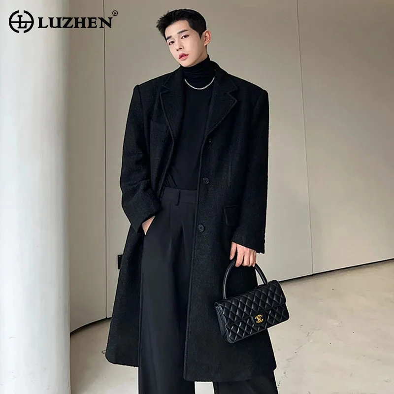 

LUZHEN Korean Fashion Woolen Long Trench Coat Luxury Men's Clothes Elegant Thicken High Quality Outerwear Trendy 2024 New 9a369d