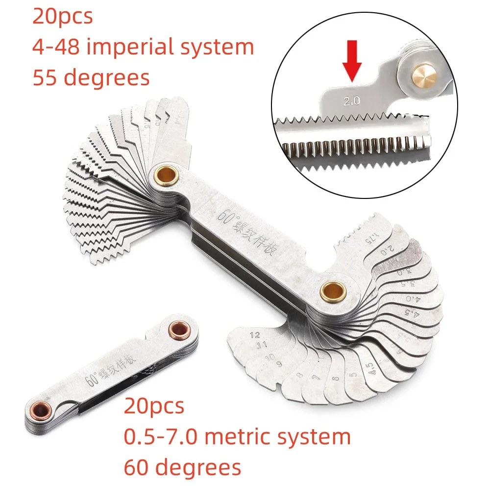 1 Pack Thread Measuring Gauge Thread Pitch Cutting Gauge Tool Set 55/60 Degree Metric Imperial Thread Gauge Tool Accessories