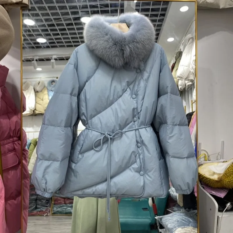 2023-new-women-down-jacket-winter-coat-female-fox-fur-collar-muffler-parkas-waist-lace-outwear-mid-length-version-warm-overcoat