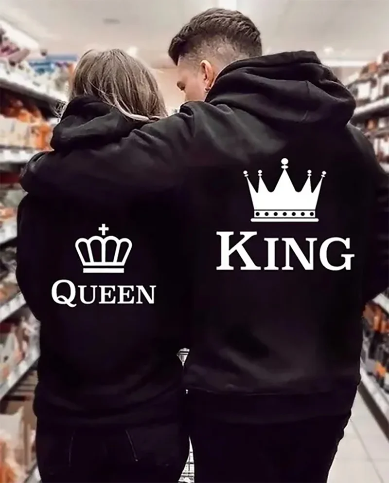 

Autumn and Winter Lovers Fashion King And Queen Printing Hoodies Women Men Casual Sweatshirts Couple Hoodie