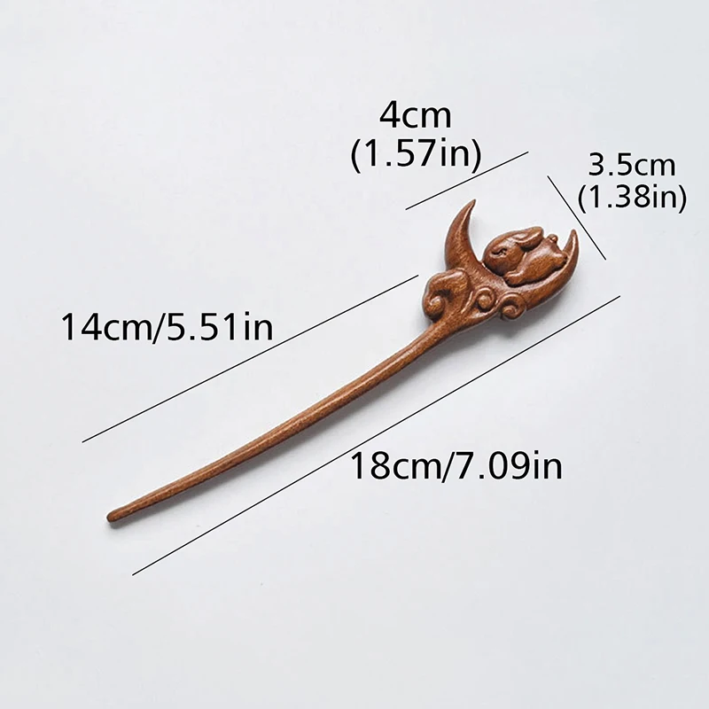 Chinese Style Vintage Wooden Rabbit Cat Moon Carved Chopsticks Hair Stick Hairpins Hanfu Headwear Women Girls Hair Accessory