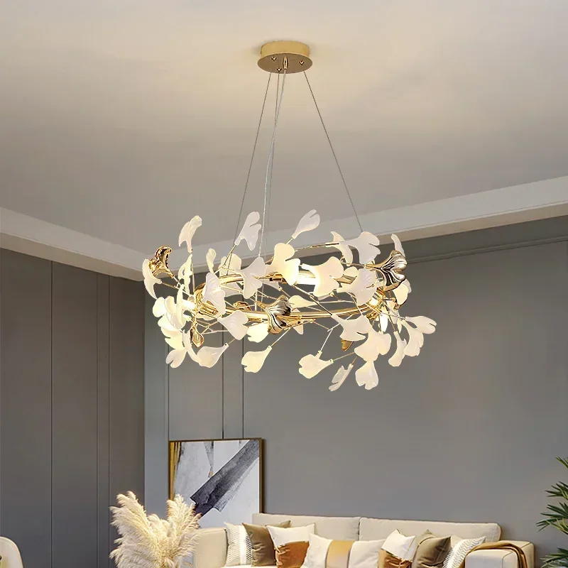 White Ginkgo Chandeliers Living Dining Room Acrylic Leaves Pendant Lights Designer Light Luxury Hotel Bar Desk Lamp led chandelier ceiling chandelier led pendant light