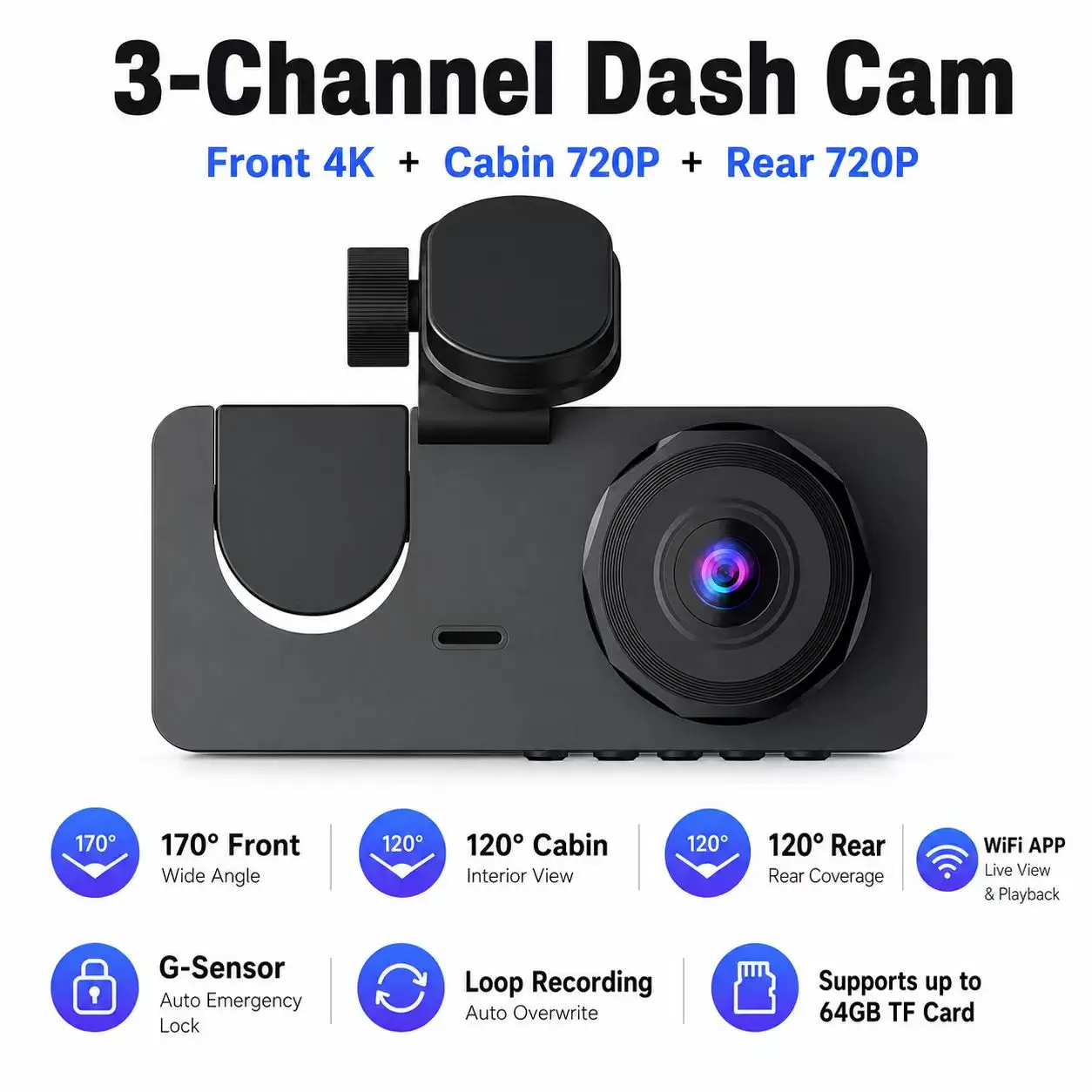 Dash Cam for Cars Camera Full HD 1080P Video Recorder Dashcam DVR Black Box Dual Lens DVR with Rear View Camera for Vehicle - 3