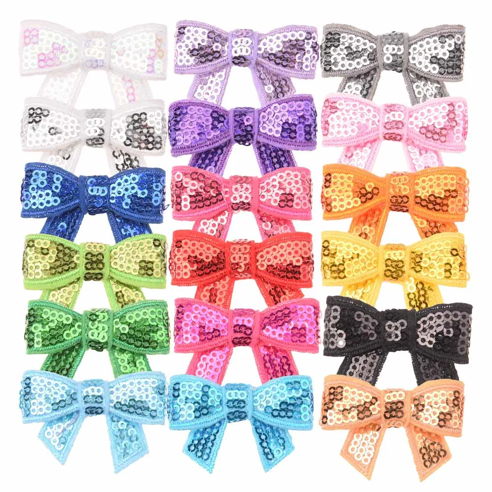 

18PCS Embroidery Hair bow Sequin Bow Bowknot Kawaii Hair Accessories for Girls Hair Bows No Hairclip Headwrap Fashion Accessory