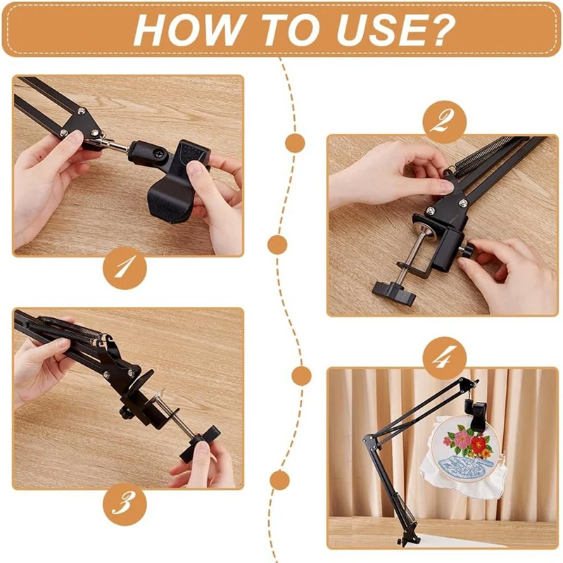 L99A-Black Embroidery Table Stand Kit 8-12Mm Hole Hand Embroidery Stand Knee Folding For Hoop