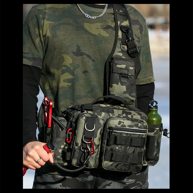 Angelgerät-Rucksack, Köderbox, Aufbewahrungstasche für Ausrüstung, Gürteltasche für Männer, Fliegenfischer-Rucksack mit Rutenhalter, Sling-Umhängetasche – Detail 10