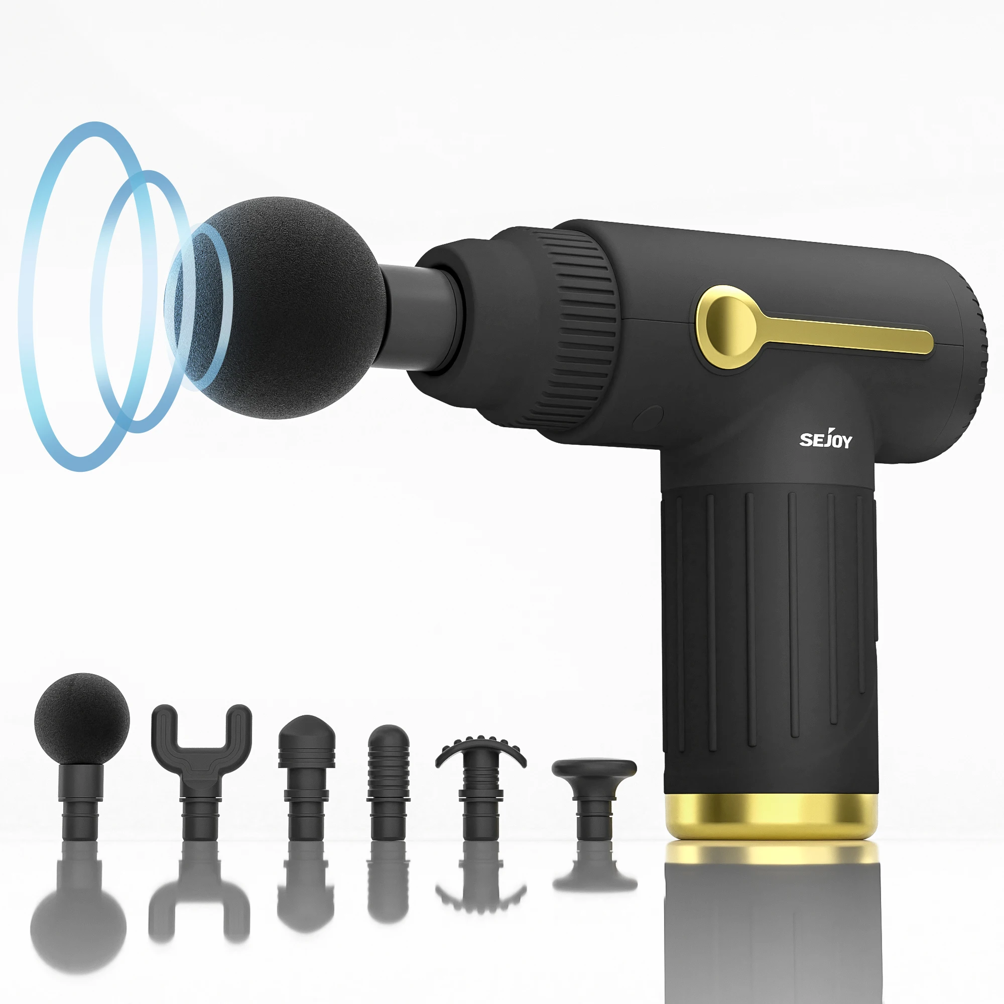 SEJOY Tragbare Faszienpistole mit 6 Köpfen, Vibrationsmassagegerät für Körper, Nacken, Rücken, tiefe Muskelentspannung, 10 Gänge, LCD-Touchscreen – Detail 1