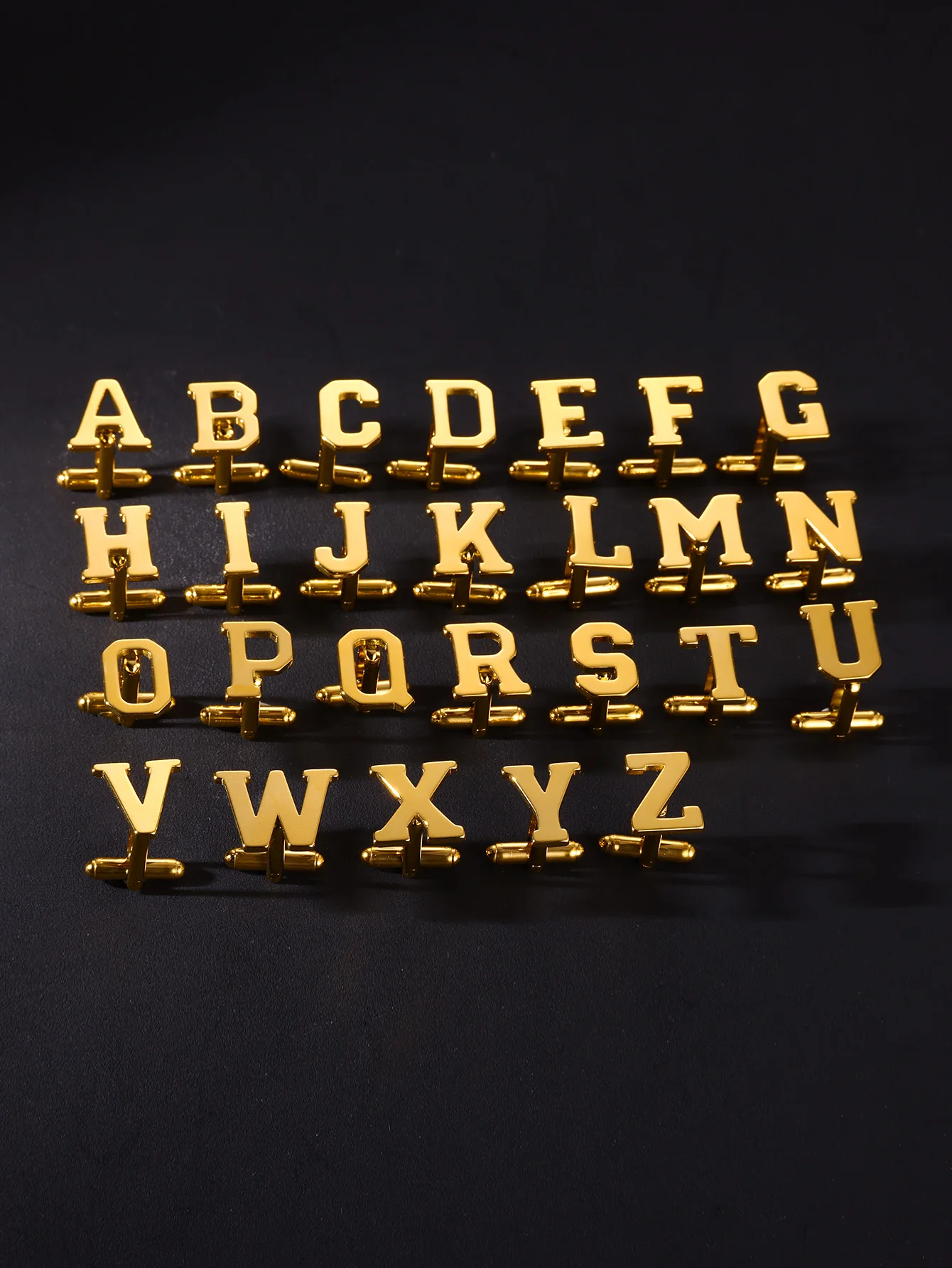 26 English Alphabet Initial Letter Cufflinks For Men Gold Color Stainless Steel