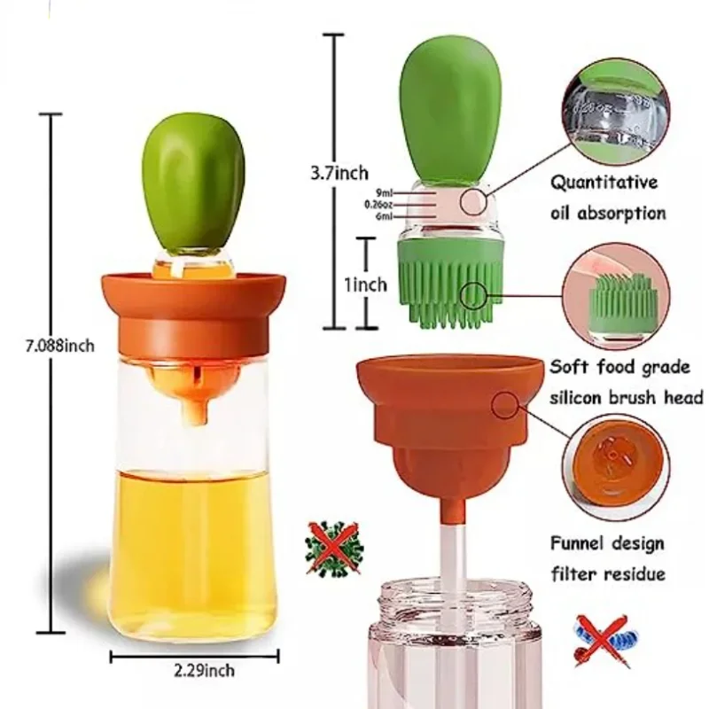 Kitchen oil bottle silicone brush oil container with brush suitable for kitchen cooking pancake baking barbecue utensils oil brush silicone basting brush oil bottle brush