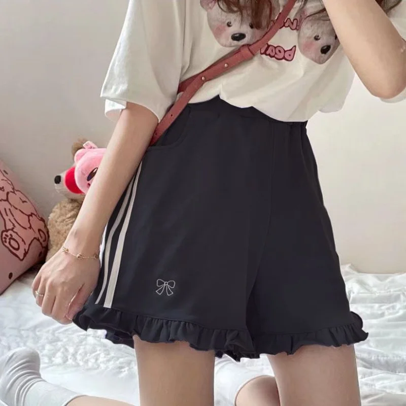 Sweet Embroidery Sports Shorts Summer New Solid Color Loose Pleated All-match Youth Wide Leg Shorts Fashion Casual Women Clothes