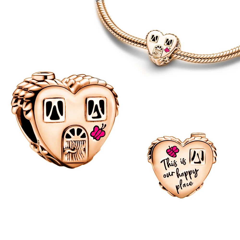 Rose Gold Heart Shape Silver Colour Charm for Women Festival Jewelry Gift Fit DIY Bracelet Necklace Chrams