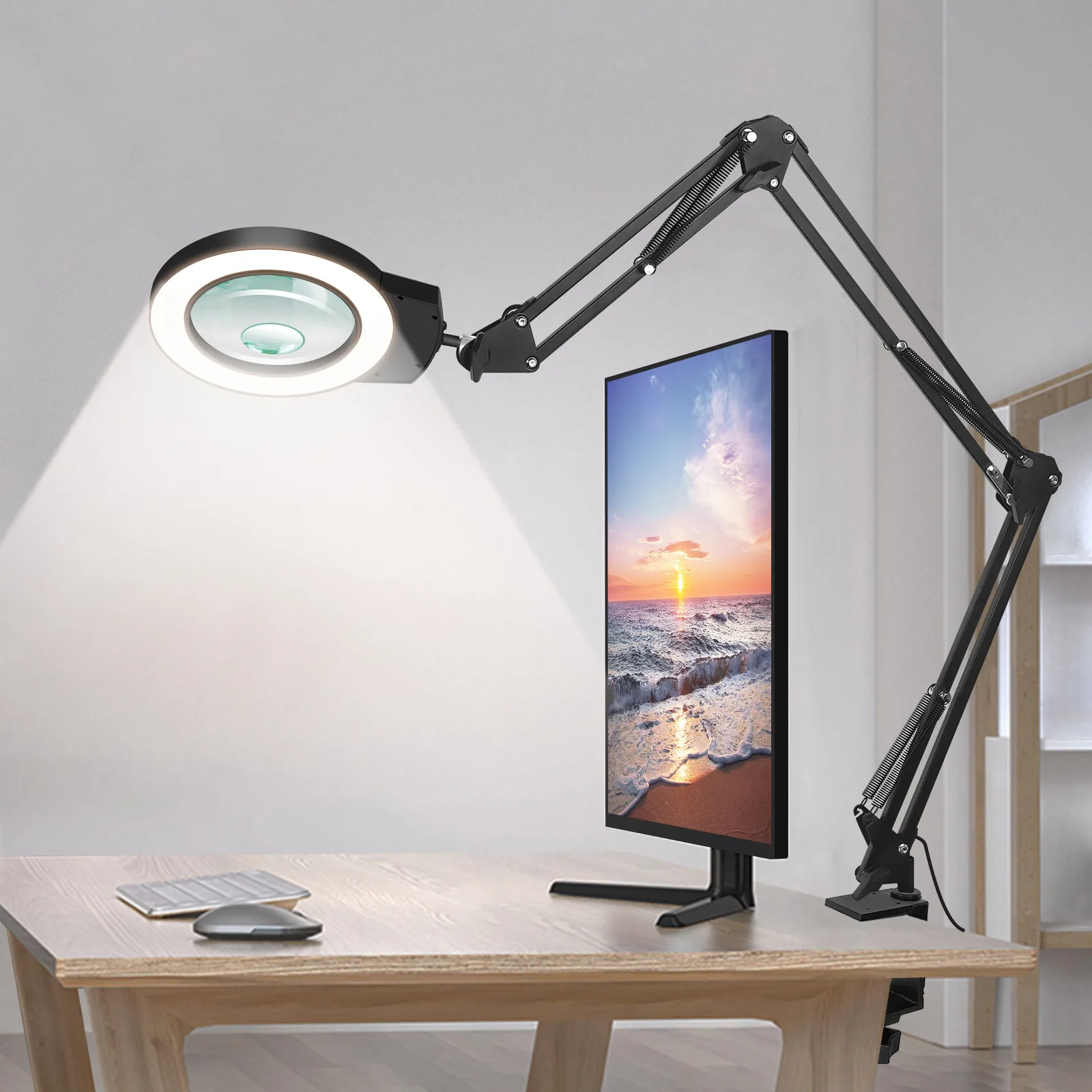 NEWACALOX 5X 10X Lampe Loupe Avec 5 Lumières LED Couleur Bras Oscillants Longs Lampe De Table De Lecture Pour Le Soudage Bricolage Travail Fermé