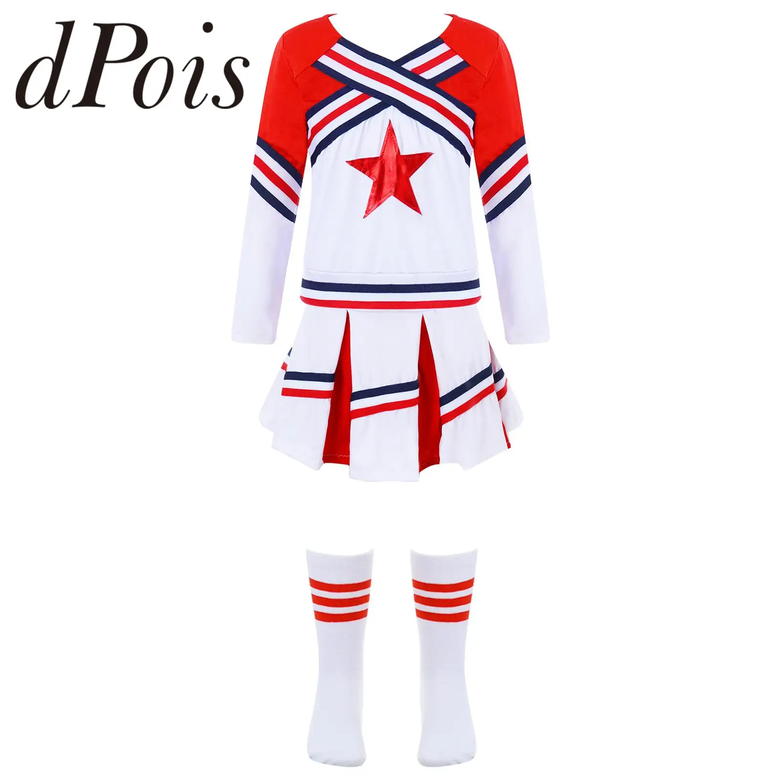 

Kids Girls Cheerleading Costume Children Long Sleeve Cheerleader Uniform School Cheer Suit For Dancing Competition Costumes