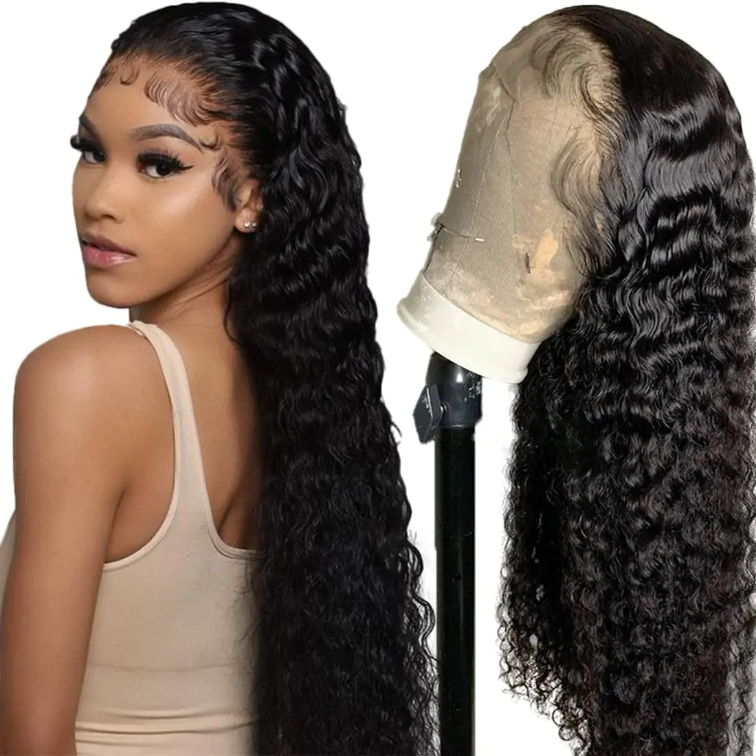 

13x4 HD Lace Frontal Wig Brazilian Deep Wave Curly Human Hair Wigs For Women Pre Plucked 28 30 32 Inch 4x4 Lace Closure Wig 180%