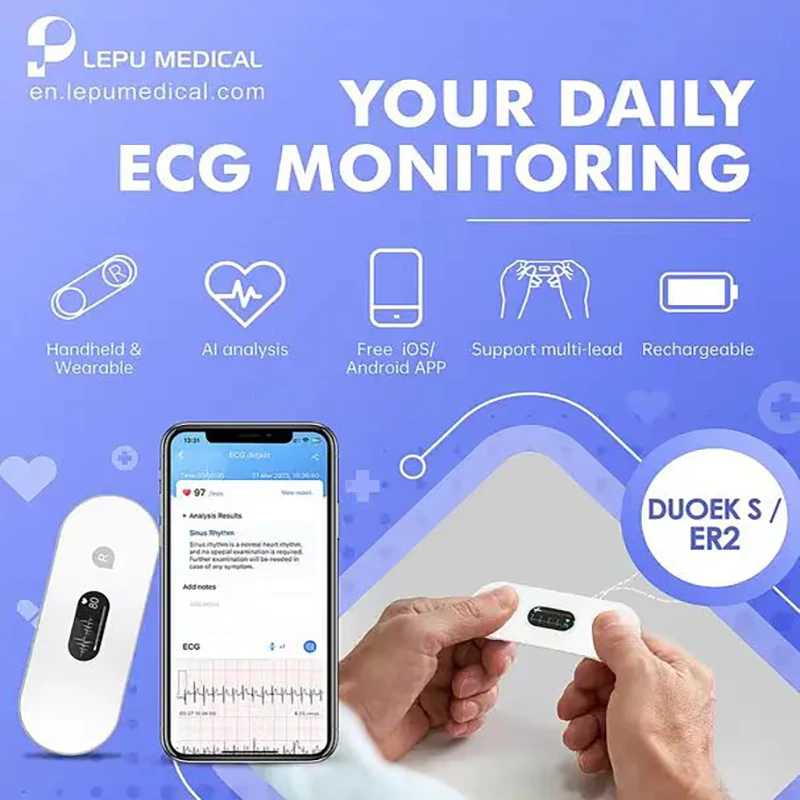 ER2 Portable ECG Monitor OLED Multiple Measurement Methods For Fast Measurement of Heart Rate Monitoring Unlimited Data Storage