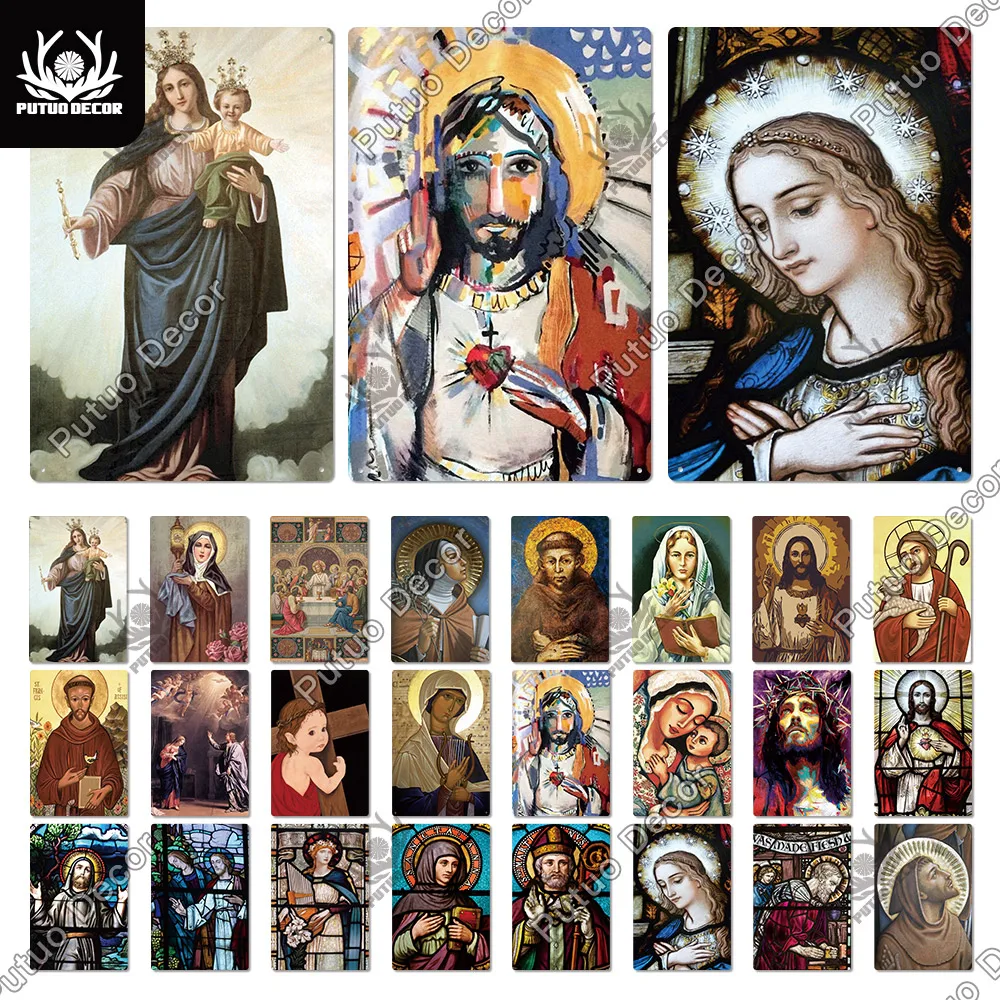 Putuo Decor Jesus Metal Pitcure Christian Metal Sign Plaque Metal Vintage Sign Poster Decoration for Living Room Home Wall Decor