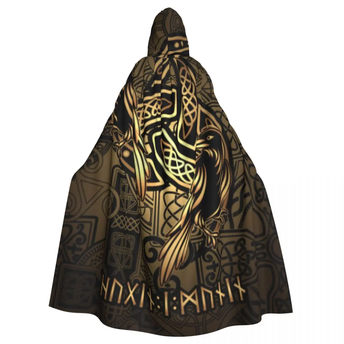 

Adult Halloween Odins Raven Cloak Cape Hooded Medieval Costume Full Length Dress Coat