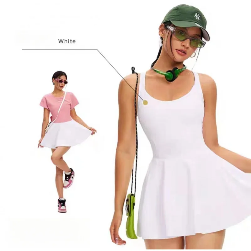FUBEIKE Women Tennis Dress One-Pieces Slim Fit Soft Back Cross Tracksuits With Chest Pads Yoga Suits Athletic Dress Romoer