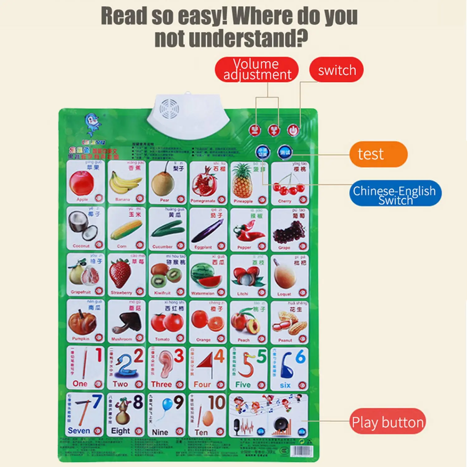 Kids Educational English Chinese Sound Wall Chart Poster for Children Toddlers Home Preschool Kindergarten Early Learning Toy 4