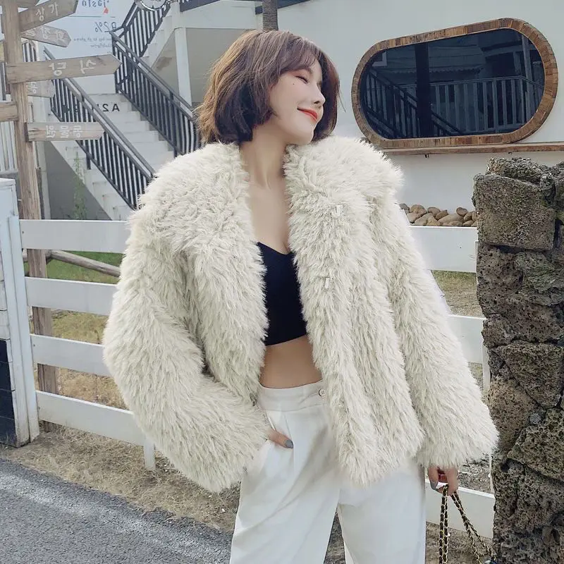 Faux Fur Coat Women Winter Fur Fluffy Jacket Long Sleeve Warm Thick Outerwear Chic Korean Coat Solid Hot Sale Women's Clothing