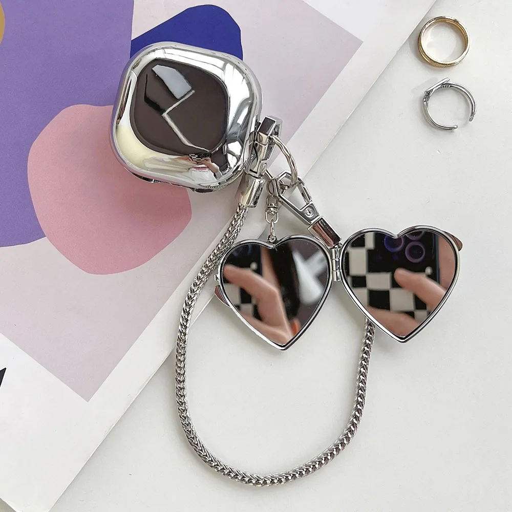 

Гальванический серебристый чехол для наушников с браслетом в виде зеркала для макияжа для Samsung Galaxy Buds Live Buds 2 Buds2 Pro защитный чехол