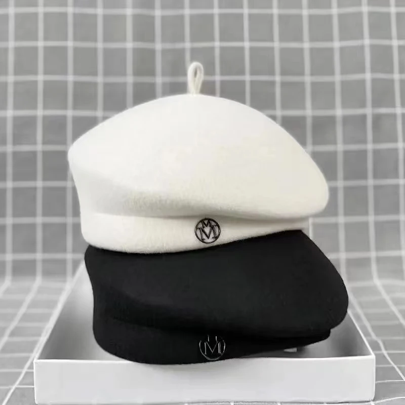 Classic Ladies Beret Hat Fancy Wool Felt Hat Warmer Winter Hat Cap White Black Women Fedora Hat Fascinator Pillbox Hat Formal 4