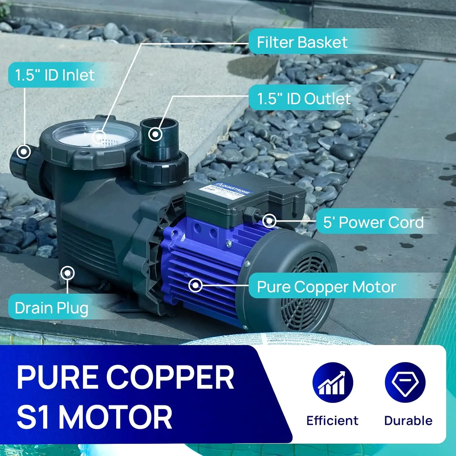 3HP In/Above Ground Single Speed Pool Pump 115V 9350GPH High Flow Powerful Self Primming Swimming Pool Pumps with Filter Basket