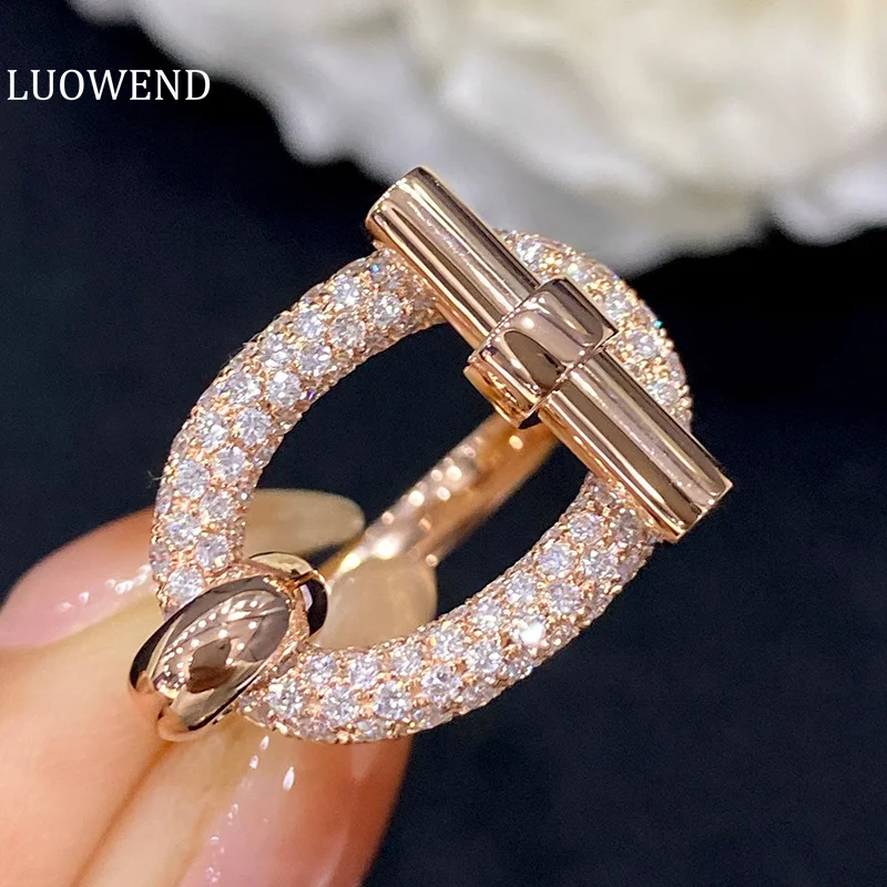 LUOWEND 18K White or Rose or Yellow Gold Rings Real Natural Diamond Ring Fashion Cute Pig Nose Design Jewelry Gift for Women