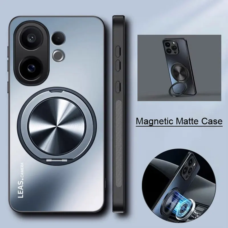 Magnetic Matte Shockproof Case with 360° Rotating Ring Holder and Stand Feature