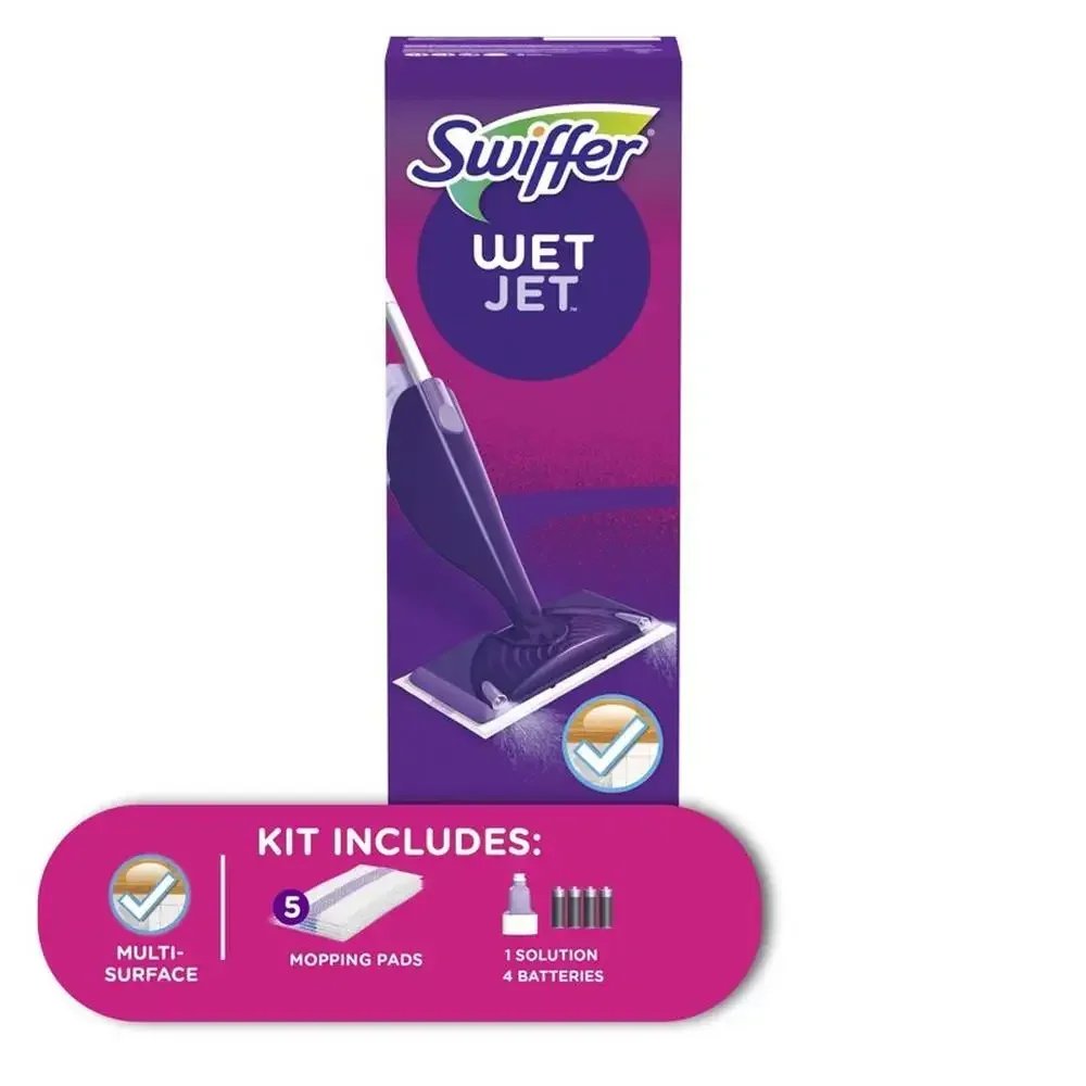 Spray Mop Starter Kit 5 Mopping Pads Floor Cleaner Solution WetJet Cleaning System All Floor Types Lightweight & Compact Fresh
