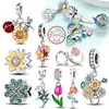 Original 925 Sterling Silver Charm Beads Clover Sunflower Tulip Carnation Pendant For Women Jewelry Fashion Gift 1