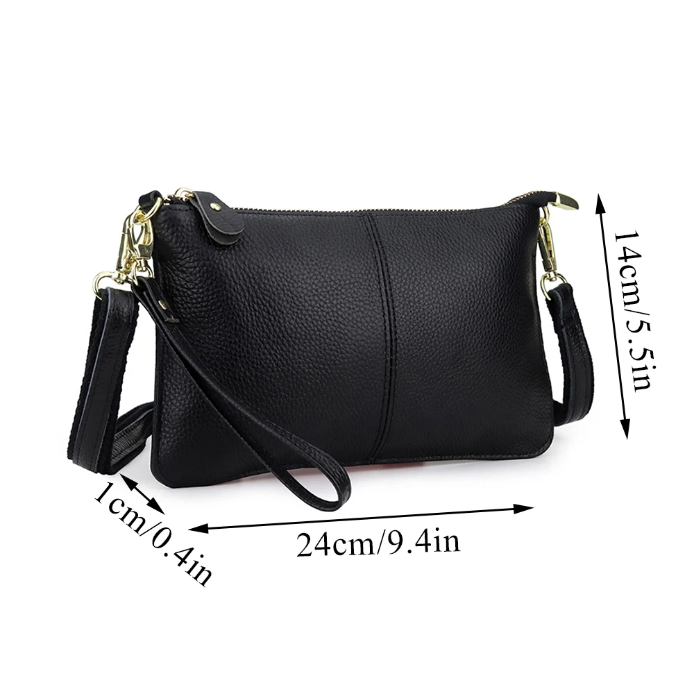 Soft Solid Color Genuine Leather Shoulder Bags Handbag Adjustable With Strap Women Fashion Crossbody Bag Purse Zipper Tote Bag