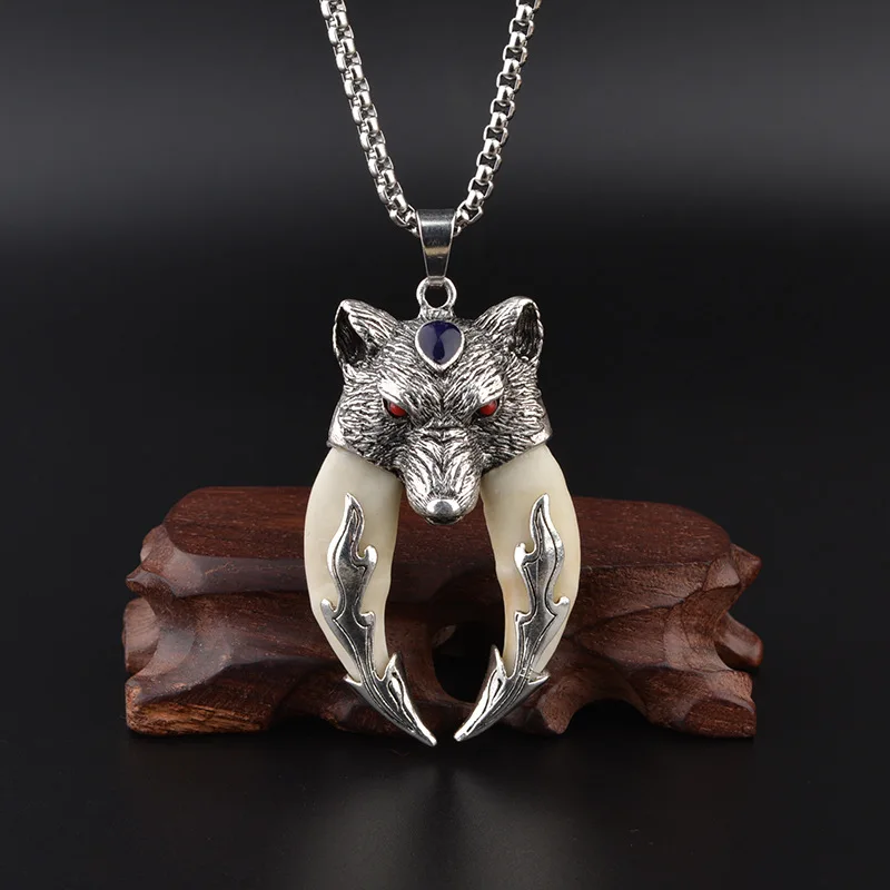 Antique Double Boar Tooth Silver Wolf Protective Talisman Pendant Necklace Gift 2