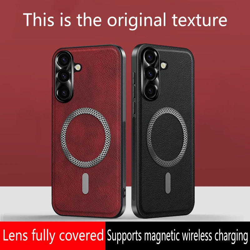 Luxury PU Leather Magsafe Case with Magnetic Ring Lens Protection and Shockproof Design