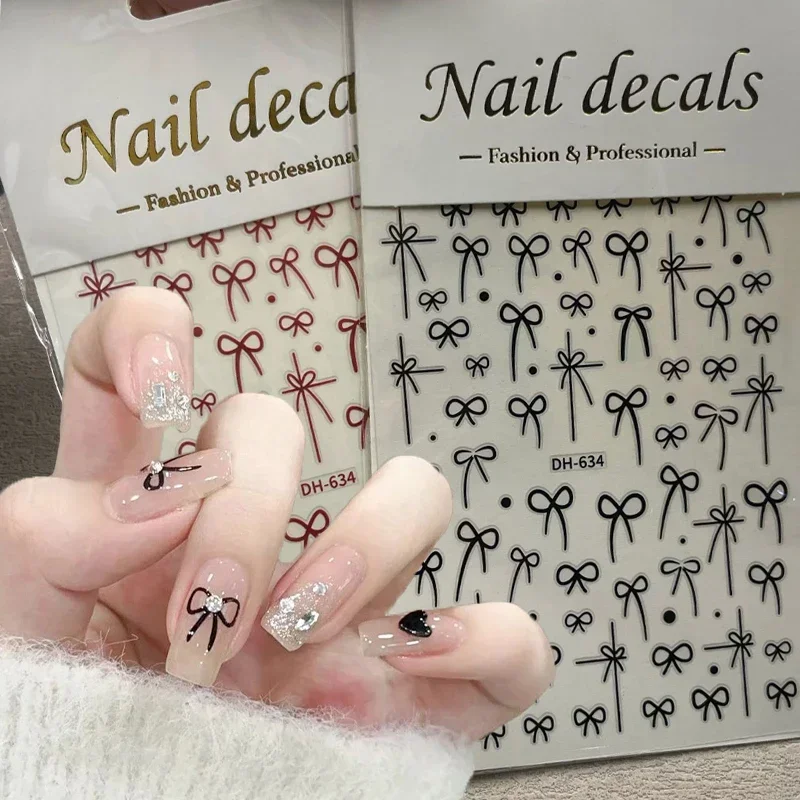 Black Red Bow Nail Art Stickers Self Adhesive Mini Decals
