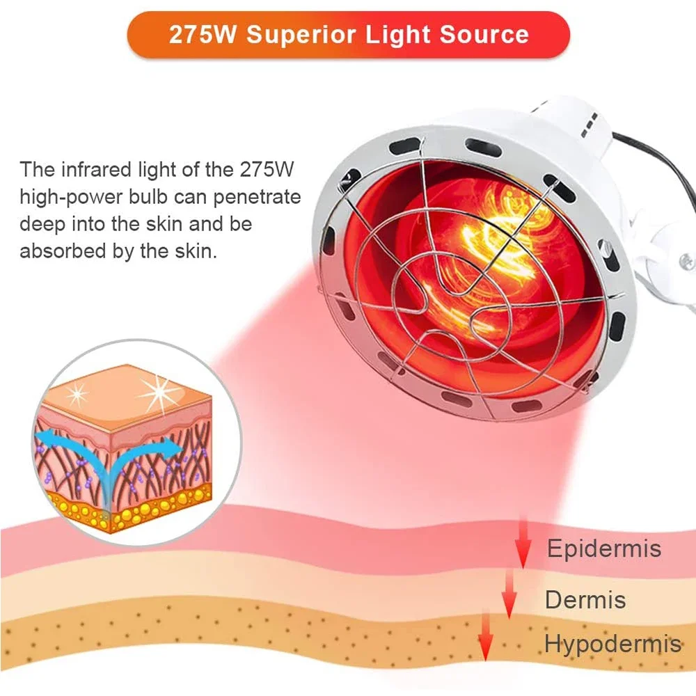 Infrared Light,275W Far Infrared Heating Lamp for Beauty Skin,Relieve Pain,Blood Circulation,Red Light Therapy,Adjustable Braket