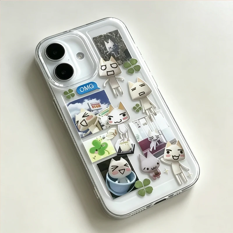 Creative Kitten & Clover Pattern Phone Case Anti-scratch Protective Cover For IPhone Pro Max_voghion.com