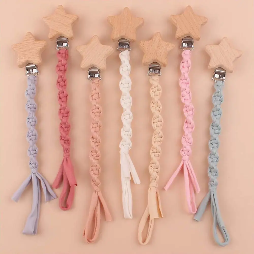 Handmade Baby Pacifier Clips Braided Cotton Elastic cloth tape Teething Toy Lightweight Anti-drop Soother Clip Chain Newborn