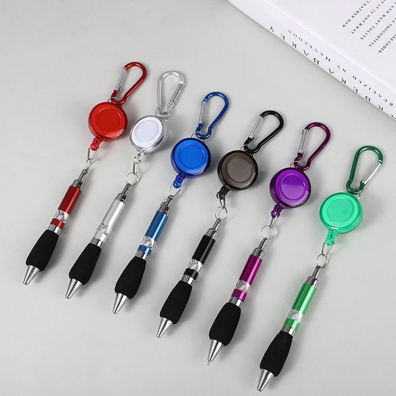 

1Pc Retractable Key Chain Ballpoint Pen Lanyard Stationery Neutral Pen Easy Pull Buckle Pen Buckle Ring Adjustable Writing Tool