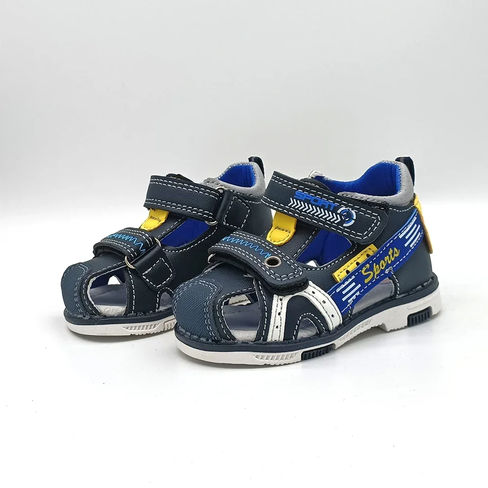 Fashion 1pair Summer Leather Orthopedic Boy Sandals antiskid Children Shoes, back hard Kids Shoes