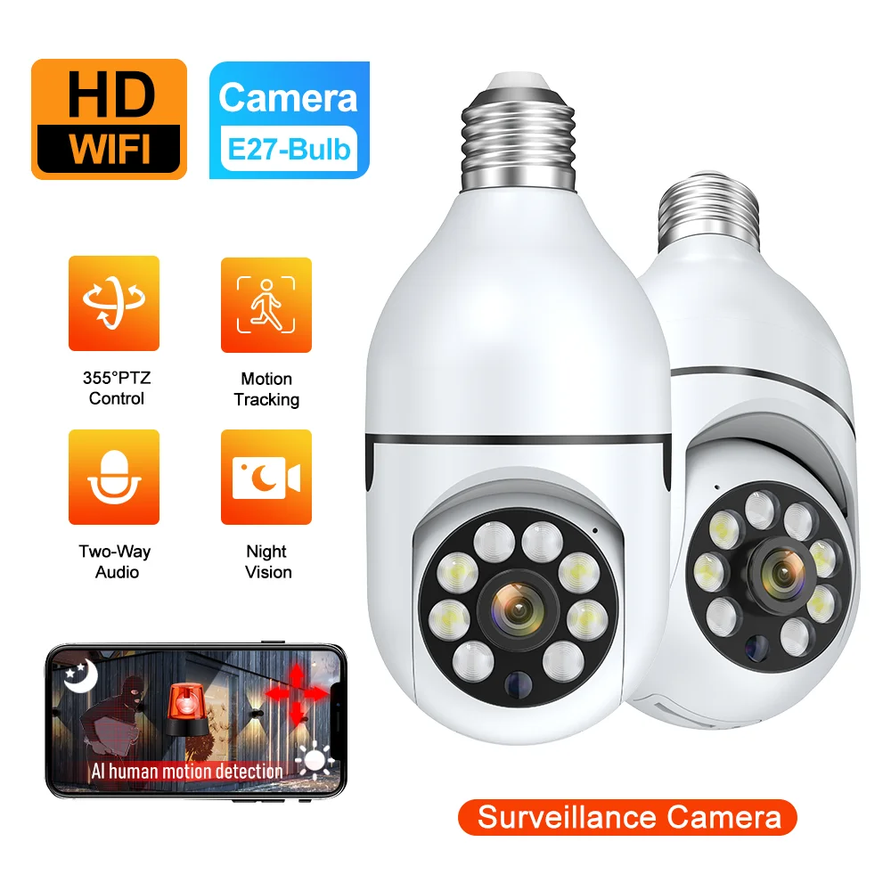 WifiE27BulbSurveillanceCameraWirelessNightVisionHDAutomatic