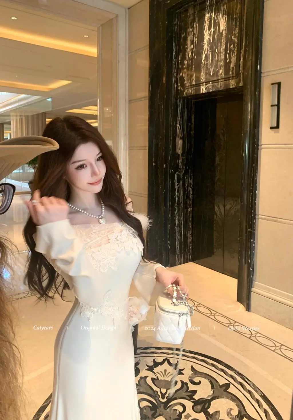 Vestidos de punto nuevos de otoño e invierno para mujer, cuello alto, manga acampanada, encaje de retazos, corte sirena, moda coreana, Vestidos para mujer