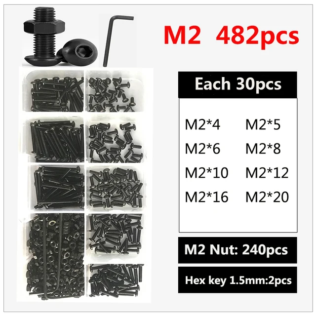 Hex Csavar És Anya Beállítása M2 M3 M4 M5 M6 Fekete 10,9 Fokozatú Gombbal Fejhegény Aljzat Kupak Hatszög Kerek Fej Allen - Image 5