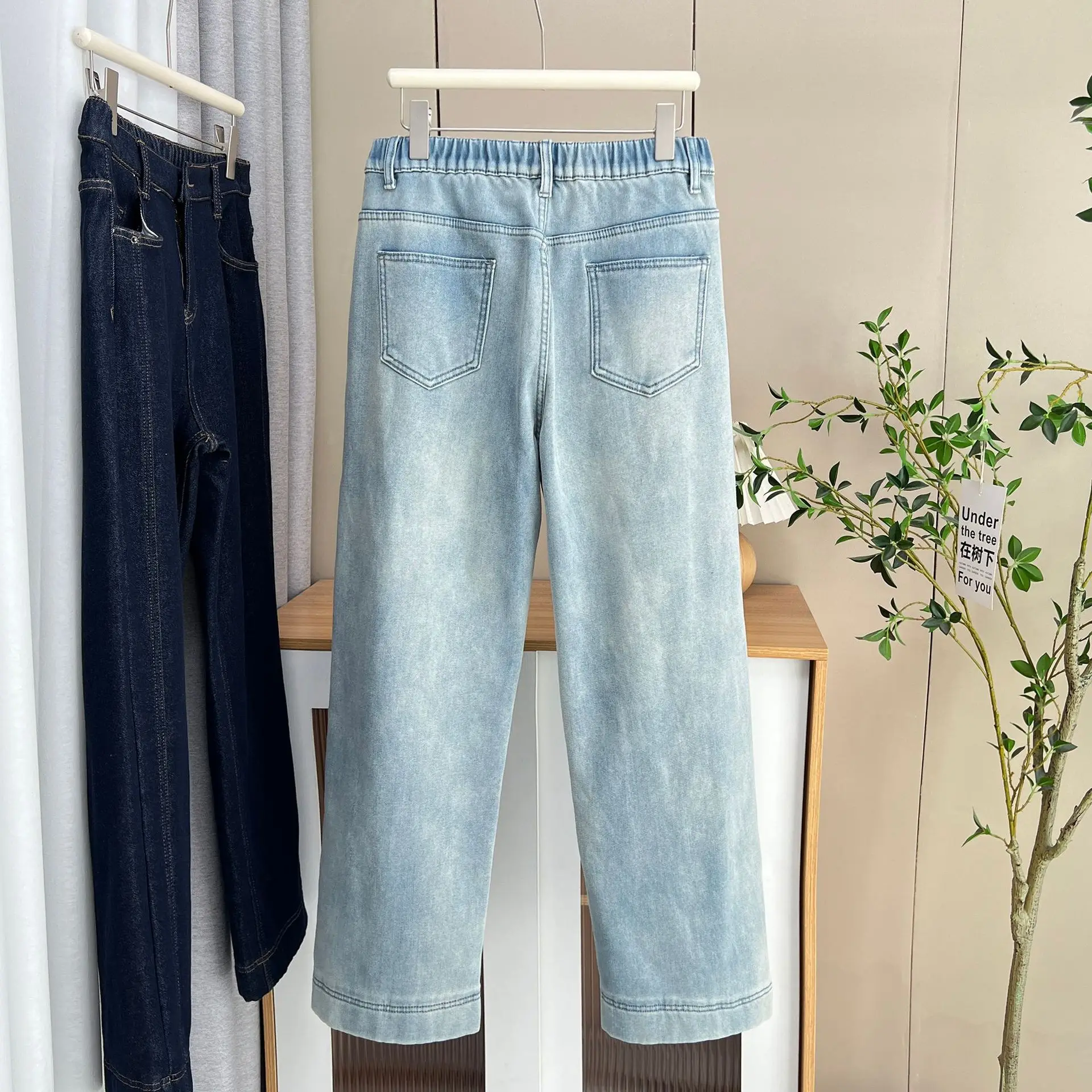 XXXXL Fashion Plus Size Women's Jeans Winter Style three-dimensional Cut Fleece Warm Denim Straight Leg Full Length Pants 6556