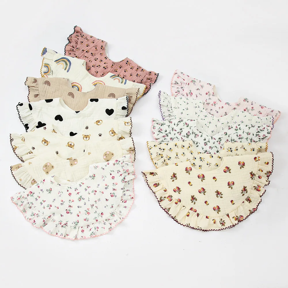 

Cotton Gause Baby Bibs Muslin Flower Newborn Bib Infant Burp Cloths Bandana Scarf for Kid Girl Boy Baby Feeding Saliva Towel