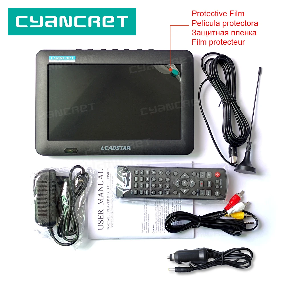 리드스타 D8 휴대용 TV 8인치 DVB-T2 ATSC ISDB-T TDT 디지털 및 아날로그 미니 소형 차량용 텔레비전 USB TF MP4 H.265 AC3 지원