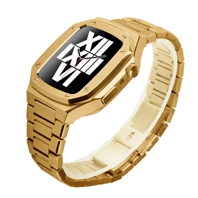 Luxury Stainless Steel Apple Watch Band with Metal Bezel Case