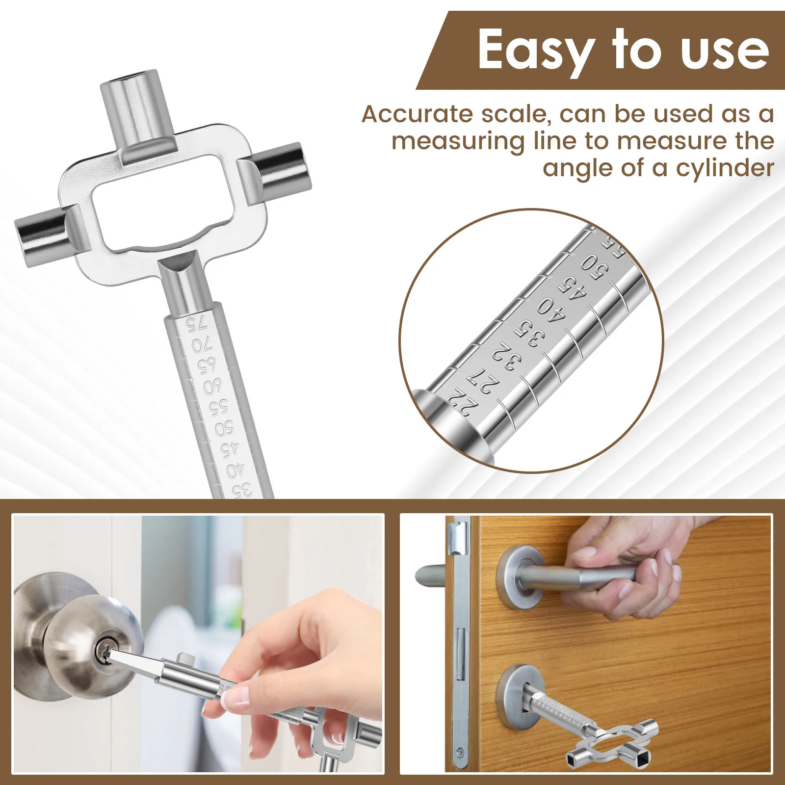 2Pcs Universal Construction Key with Measuring Scale Steel Architect Key Long and Short for Opening Mortise Locks and Checking